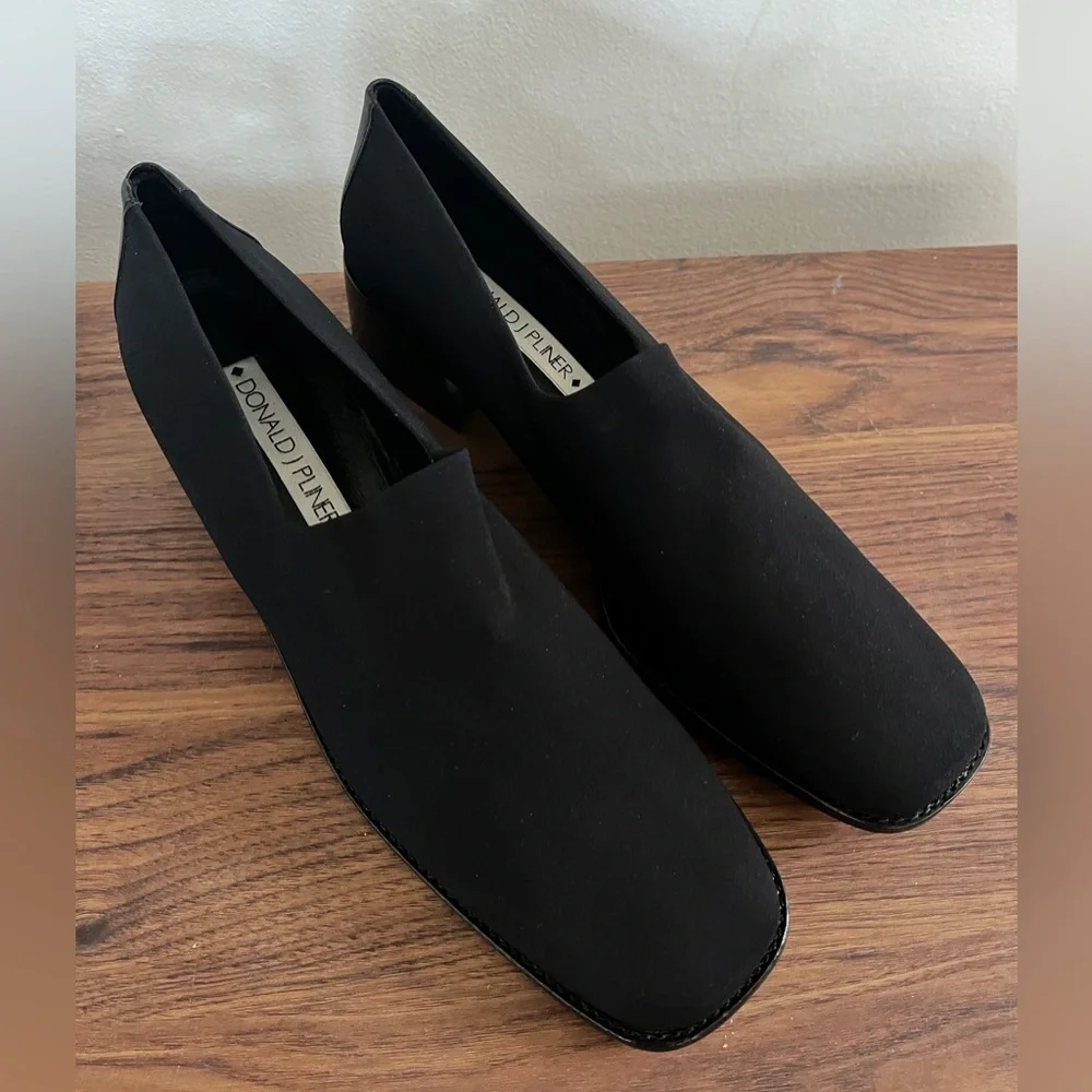 Donald J Pliner Black Silk Elastic W11.5 Slip On Loafer Shoes NWOB Office Wear